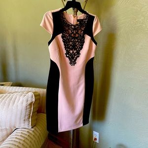 NWT Thalia Sodi size M pink dress with black lace accents.